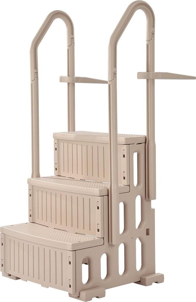 3-stufige taupefarbene Poolleiter mit 2 Handläufen, trägt 400 lb für 36-48-Zoll-Pools