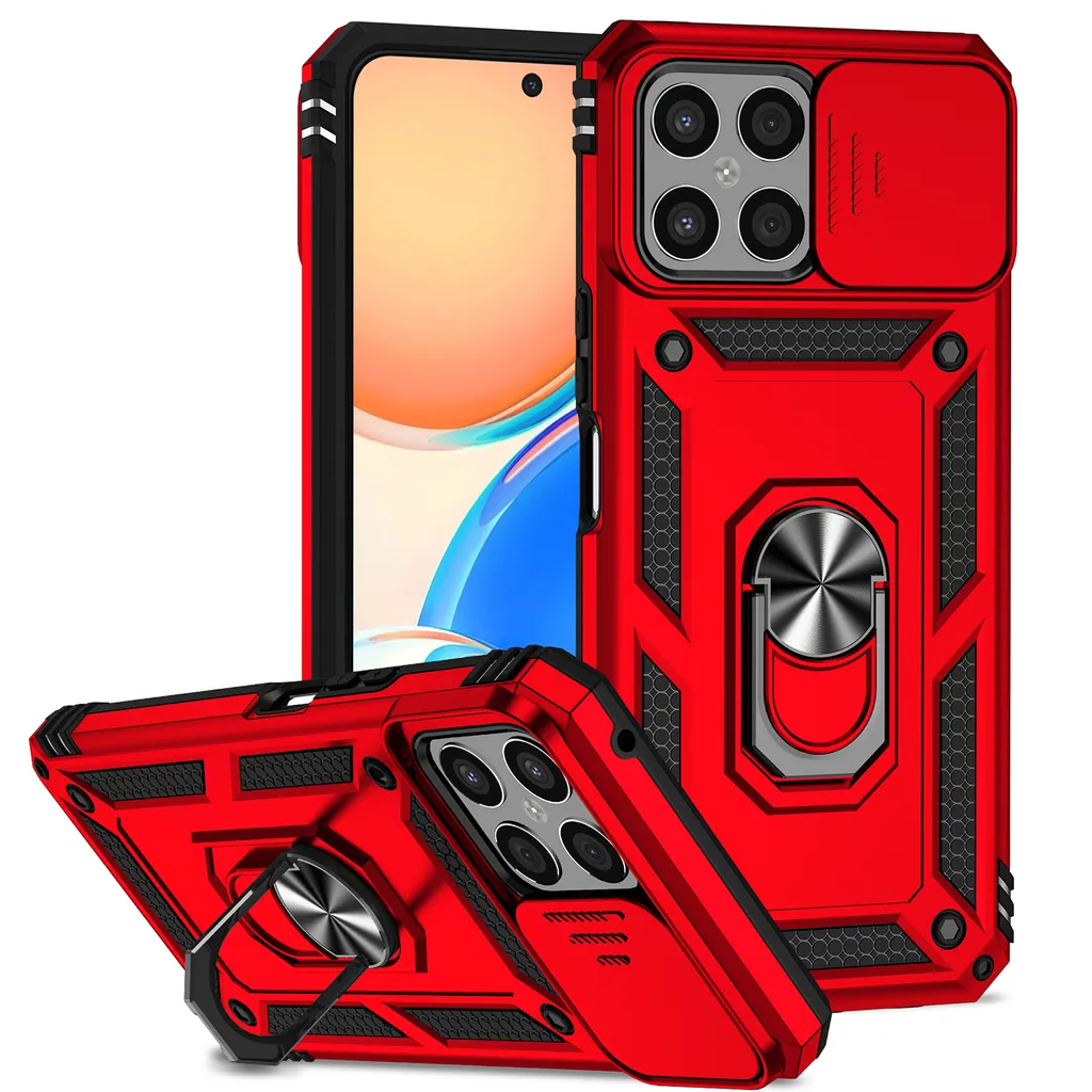 Custodia Armor Per Honor X6 / X8 5G - TPU+PC, Con Cover Scorrevole E Anello Supporto Blu 766913