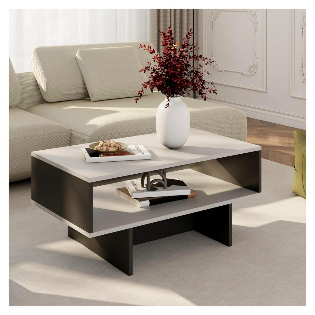 Couchtisch Mjölby Beistelltisch 36,4 x 80 x 45 cm Wohnzimmer Tisch rechteckig Weiß/Anthrazit