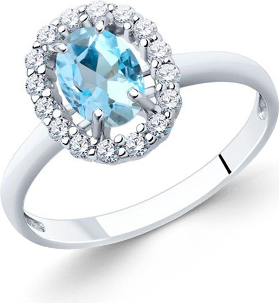 Sokolov Damenring aus 925 Silber mit blauem Topas und Zirkonia, Sterlingsilber Ring mit Edelsteinen
