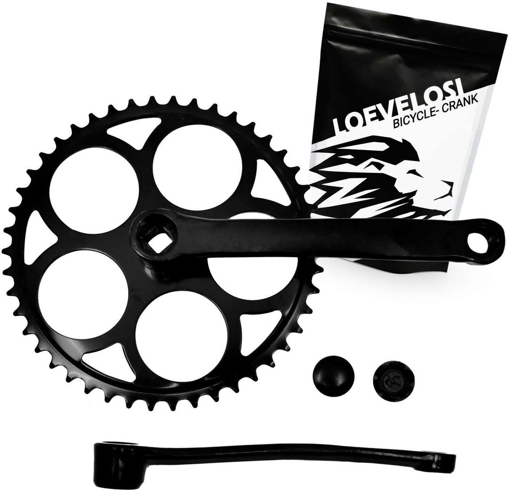 Vintage Singlespeed Tretkurbel Stahl 1-fach Kurbelgarnitur Schwarz 44 Zähne