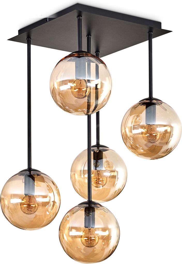 Fossobiubo Deckenlampe aus Metall/Glas in Schwarz/Bernsteinfarben