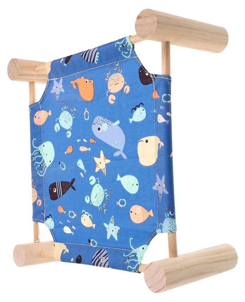 Hamsterhängematte aus Holz und Stoff, abnehmbar, leicht mit Muster, Sommerbett für Hamster und Meerschweinchen