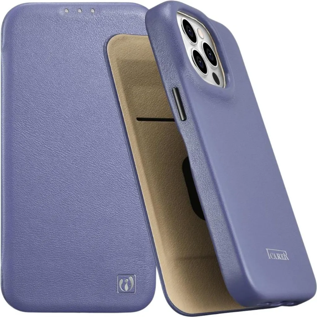 Icarer Ce Premium Custodia Folio in Pelle Iphone 14 Pro con Flap Magnetico Magsafe Viola Brillante (Wmi14220714-Lp)