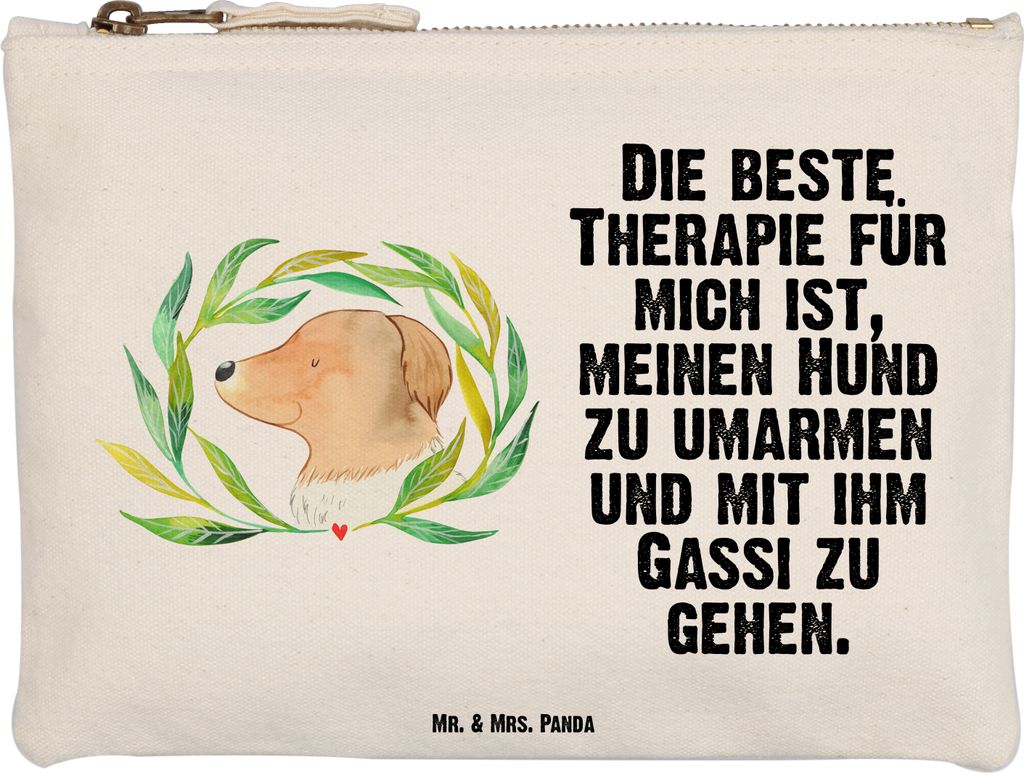Mr. & Mrs. Panda Schlampermäppchen Hund Blumen Größe M - Weiß - Geschenk, kosmetiktäschchen, Kulturtasche, Ranke, Pouch, Sprüche, beauty tasc...