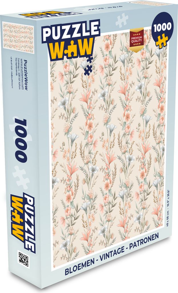 MuchoWow Puzzle 1000 Teile Blumen - Vintage - Muster - Spielzeug - Alt und Jung - Spiele - Puzzeln