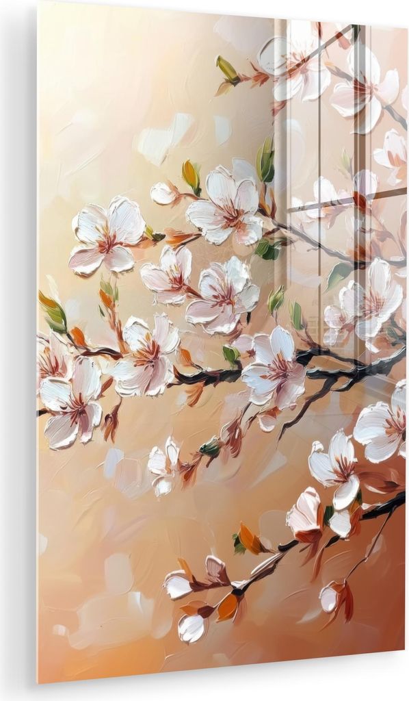 MuchoWow Glasbilder - Bilder auf Wandbild - Foto auf Glas Blütenzweige - Malerisch - Rosa 20x30 cm Wanddekoration aus Glas - Acrylglasbild - Acryl...