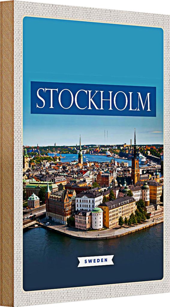 Holzschild Reise 20x30cm Stockholm Schweden Mittelalter Stadt