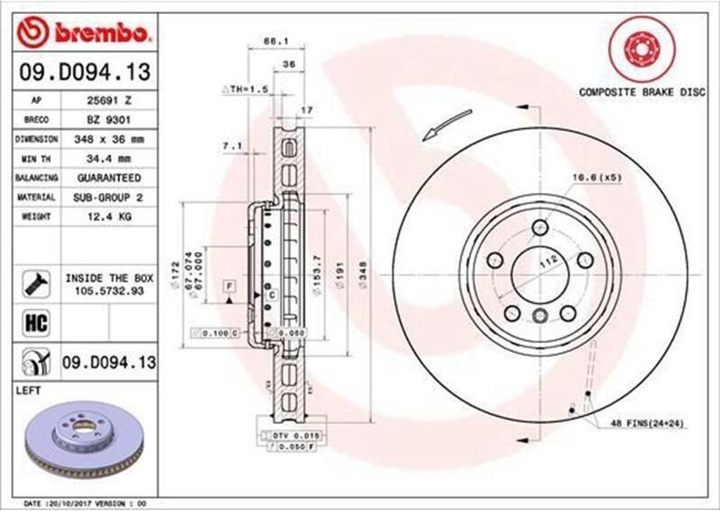 BREMBO Bremsscheibe Artikel: 09.D094.13