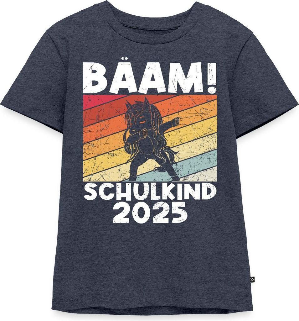 Spreadshirt Bääm! Schulkind 2025 Einschulung Einhorn Kinder Premium T-Shirt, 98/104 (2 Jahre), Jeansblau