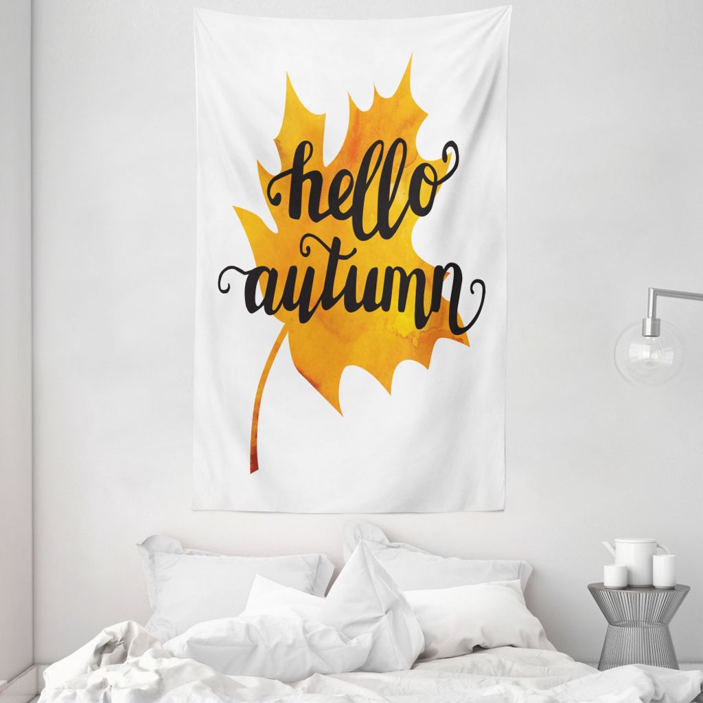 ABAKUHAUS Herbst Wandteppich und Tagesdecke, Maple Leaf und Wörter aus Weiches Mikrofaser Stoff Waschbar ohne Verblassen Digitaldruck, 140 x 230 c...