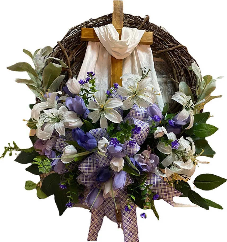 Couronne de fleurs artificielles 45 cm aux couleurs vives de Pâques