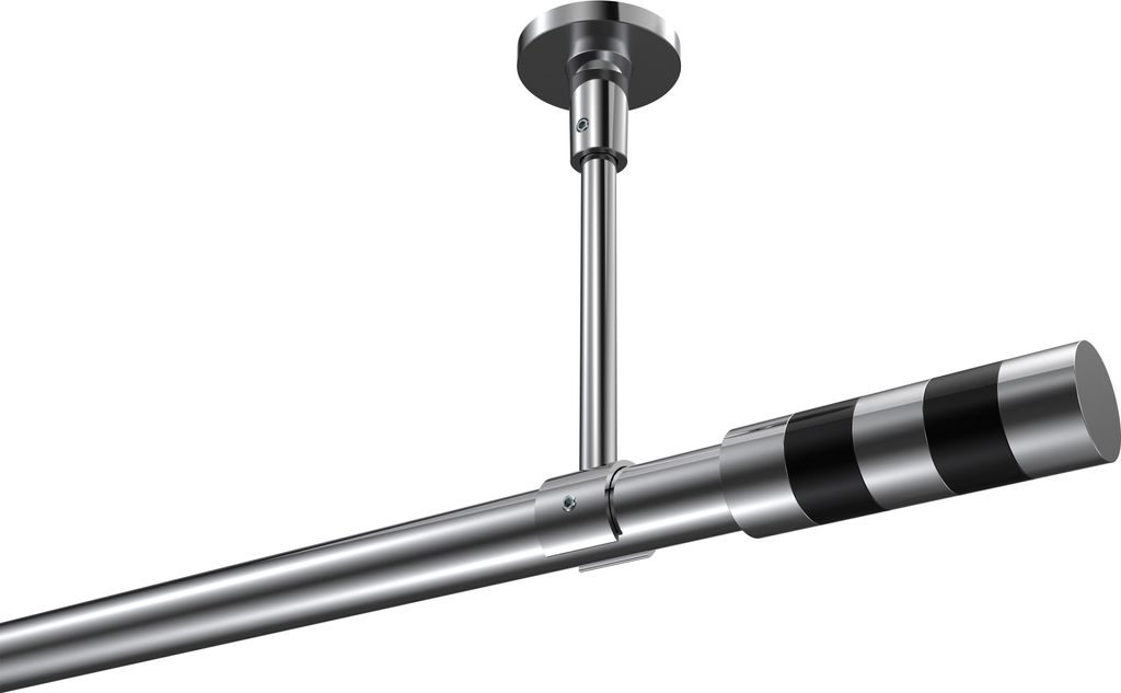 Interdeco Gardinenstange / Vorhangstange Chrom, Typ Sonette Mavell (Zylinder Bicolor) ohne Ringe, Deckenmontage, 20 mm Ø 1-läufig, 140 cm