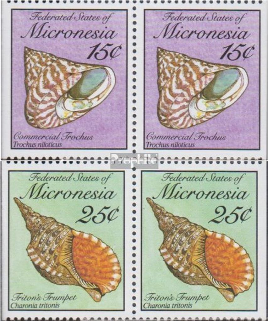 Briefmarken Mikronesien 1989 Mi 144Dl/Dr-146Dl/Dr Paar postfrisch Meeresschnecken und Muscheln