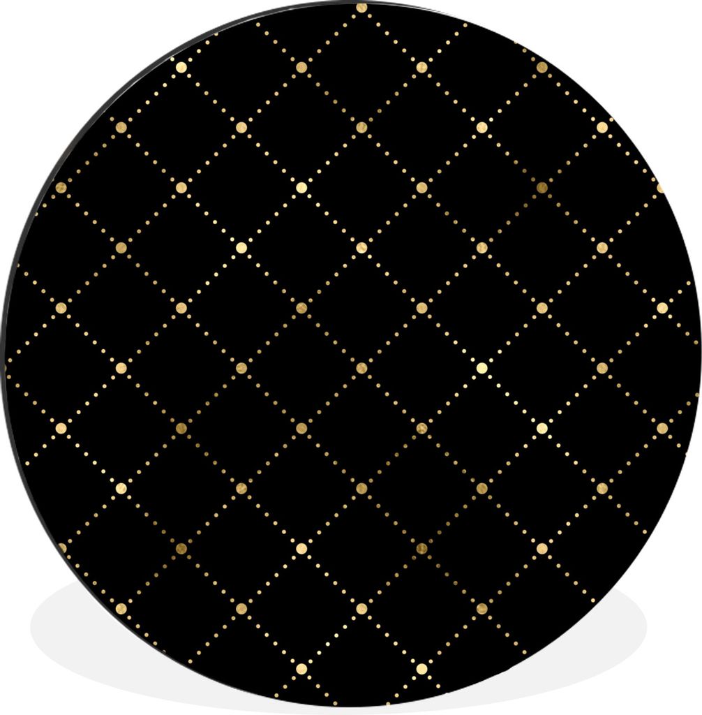 MuchoWow Aluminium Wandkreis Polka dots - Gold - Schwarz Ø 90 cm Wanddeko Modern Wohnzimmer - Mauerkreis - Wandbilder - Runde Bild - Bild aus Al...