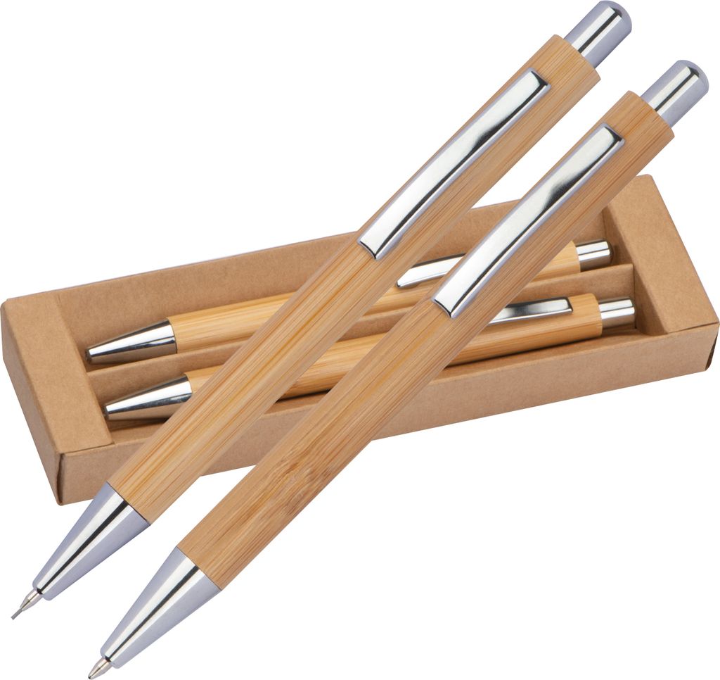 Schreibset aus Bambus / Kugelschreiber und Druckbleistift