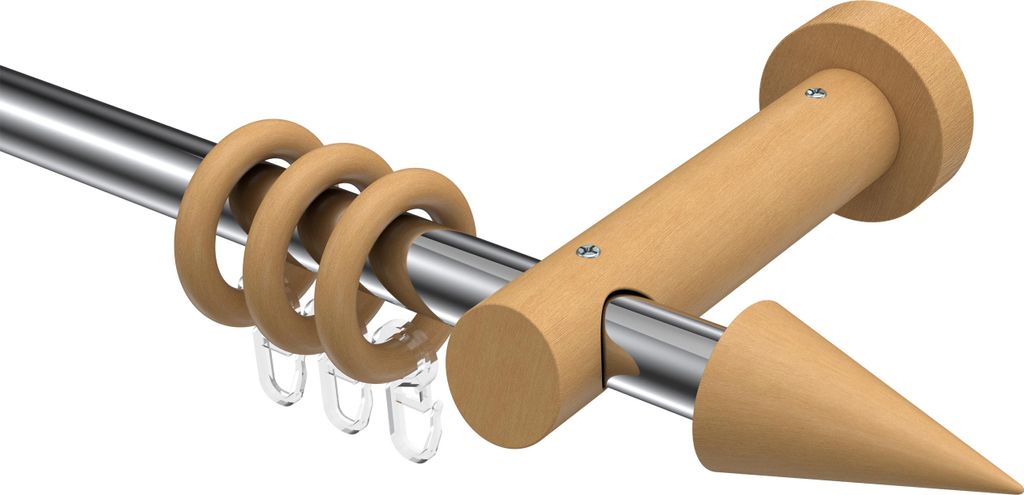 Interdeco Gardinenstange / Vorhangstange Chrom / Buche lackiert, Typ Talena Siveo (Kegel), 20 mm Ø 1-läufig, 520 cm