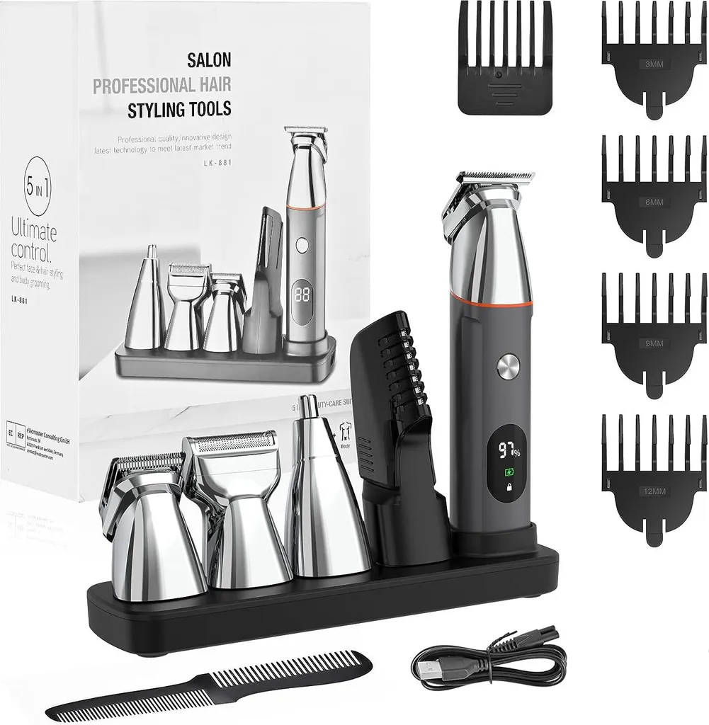 Tondeuse 5 en 1 anti-irritation pour barbe et cheveux fins ou épais