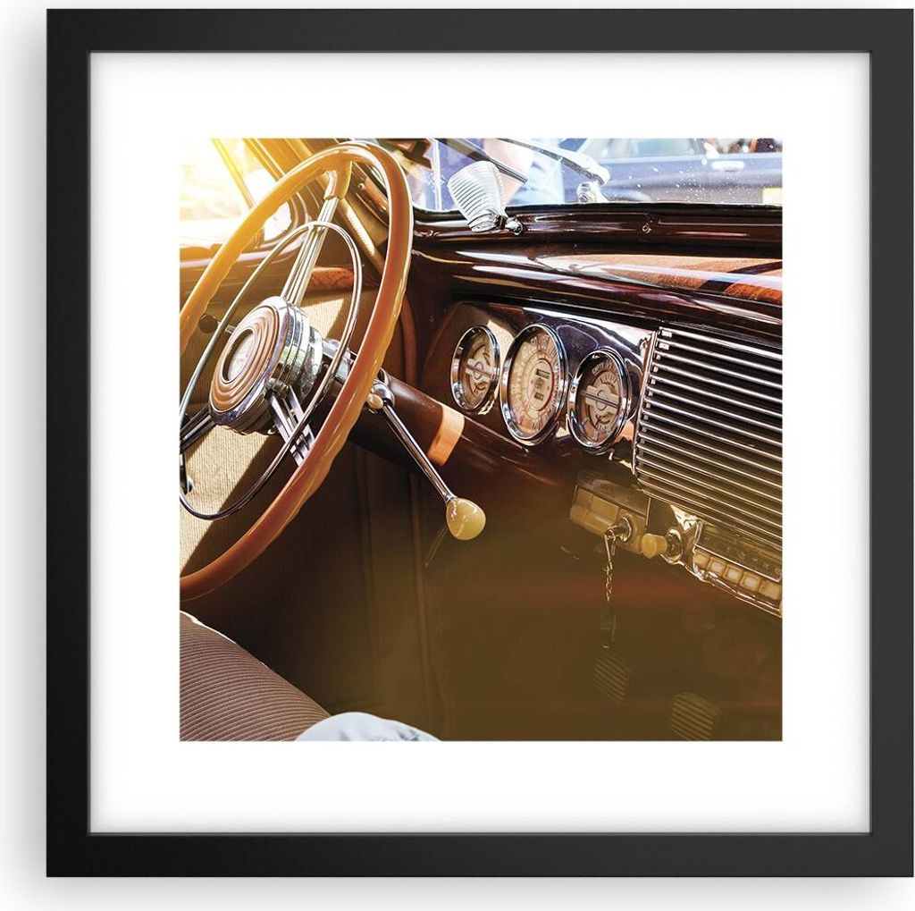 Gerahmtes Poster - Schwarzer Rahmen - Auto Retro Vintage - 30x30 cm - Wand Bild - Wanddeko - Wandbilder - Kunstposter - Wandposter - Bilderrahmen -...