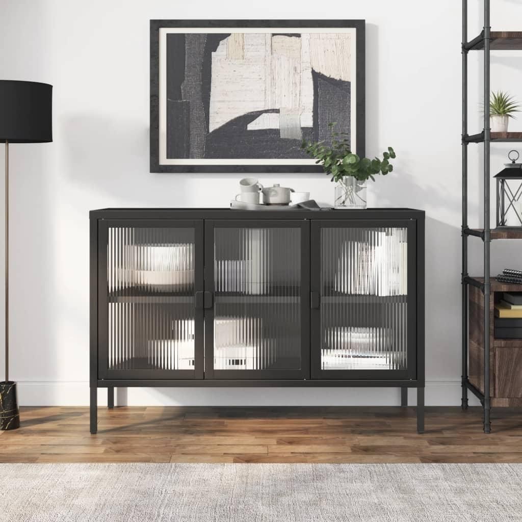 vidaXL Sideboard Schwarz 105x35x70 cm Glas und Stahl Produktbild 