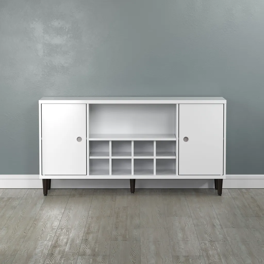 Buffet Evolution 2 portes avec range-bouteilles blanc et noir moderne - 16