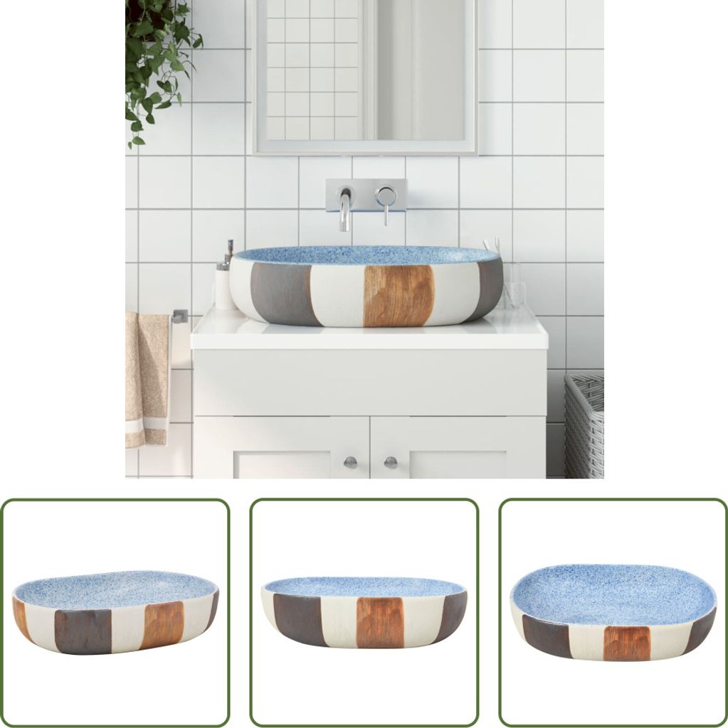The Living Store Aufsatzwaschbecken Mehrfarbig Oval 59x40x14 cm Keramik