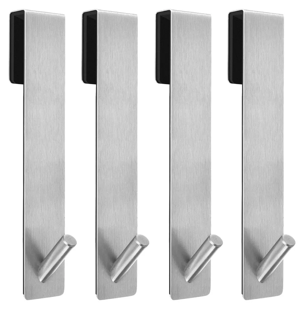 4 Crochets de Douche 12,5cm en Acier Inox pour Paroi de Verre Argent