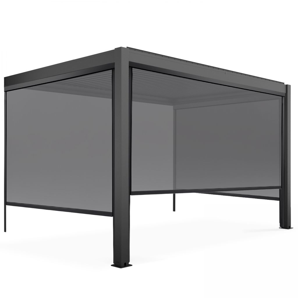 Anbau-Bioklimatische Pergola grau 3 x 4 m und 3 Markisen - Oviala Oia