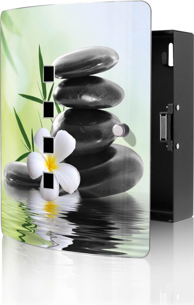 banjado Design Schlüsselkasten aus Edelstahl für 10 Schlüssel, Schlüsselschrank 24 x 21,5 x 7cm groß mit Magnetverschluss, Steine & Relax 6 [B...