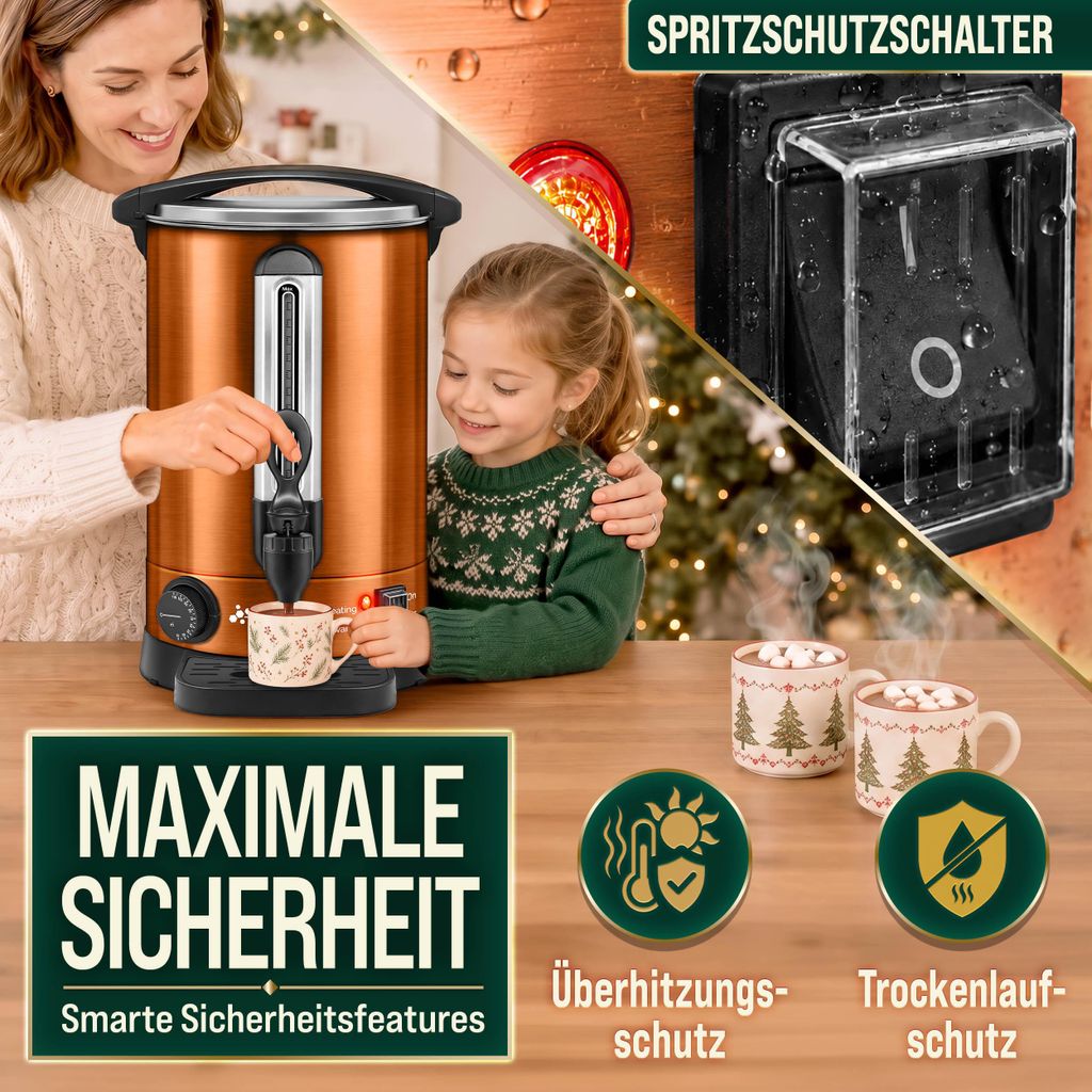 TRESKO® Glühweinkocher Kupfer 6,8L / 1500W Einkochautomat