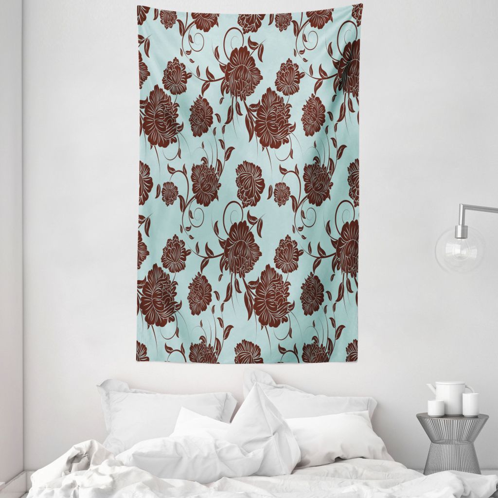 ABAKUHAUS Blumen Wandteppich und Tagesdecke, Blumen-Verzierungen Retro aus Weiches Mikrofaser Stoff Waschbar ohne Verblassen Digitaldruck, 140 x 23...