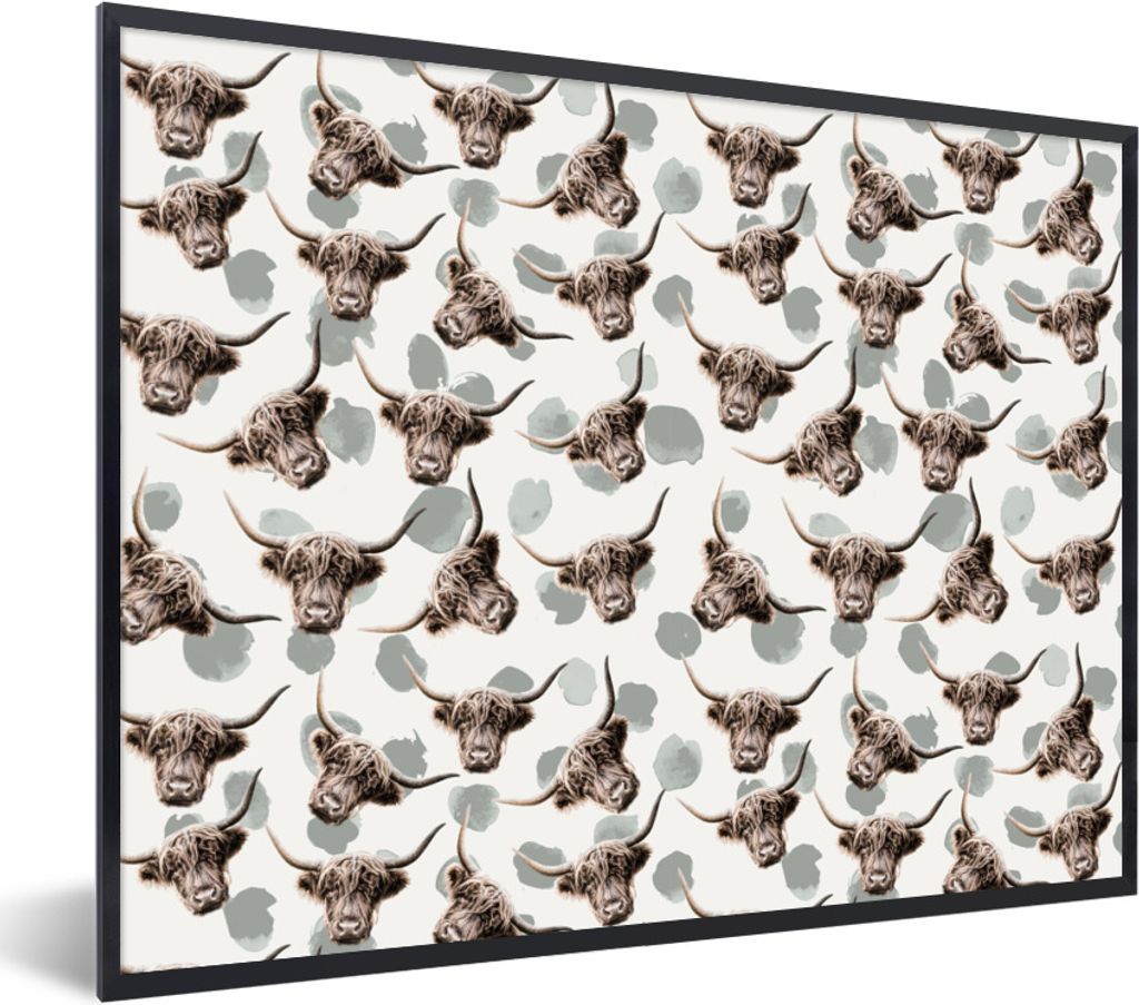 MuchoWow Gerahmtes Poster Schottischer Highlander - Kuh - Tiere 40x30 cm - Poster mit Schwarzem Bilderrahmen Wandposter Rahmen Foto Bilder - Kuns...