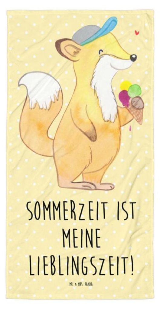 Mr. & Mrs. Panda Duschtuch Sommer Freude - Gelb Pastell - Geschenk, Großes Badehandtuch, Summer Vibes, Duschhandtuch, Strand, Strandtuch, Feelings...