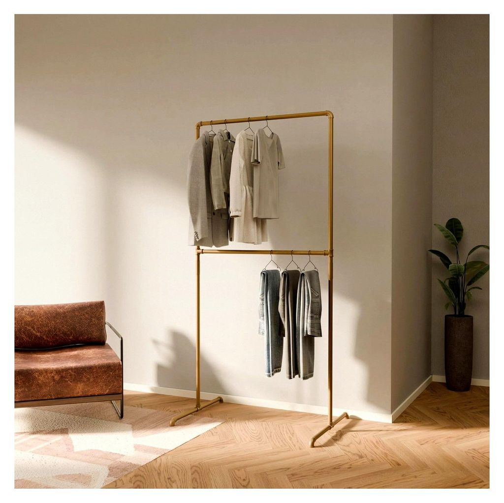 Kleiderständer in Gold – Freistehende Kleiderstange im Industrial Design 99 x 194 cm – Offener Kleiderschrank & Garderobenständer aus Metall ...