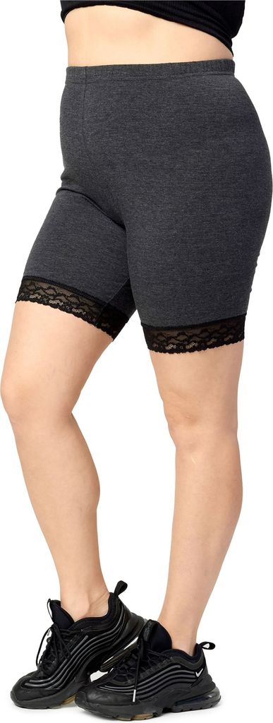 Merry Style Große Größen Damen Kurze Leggings mit Spitze aus Baumwolle MS10-459 (DunkelMelange, 5XL)