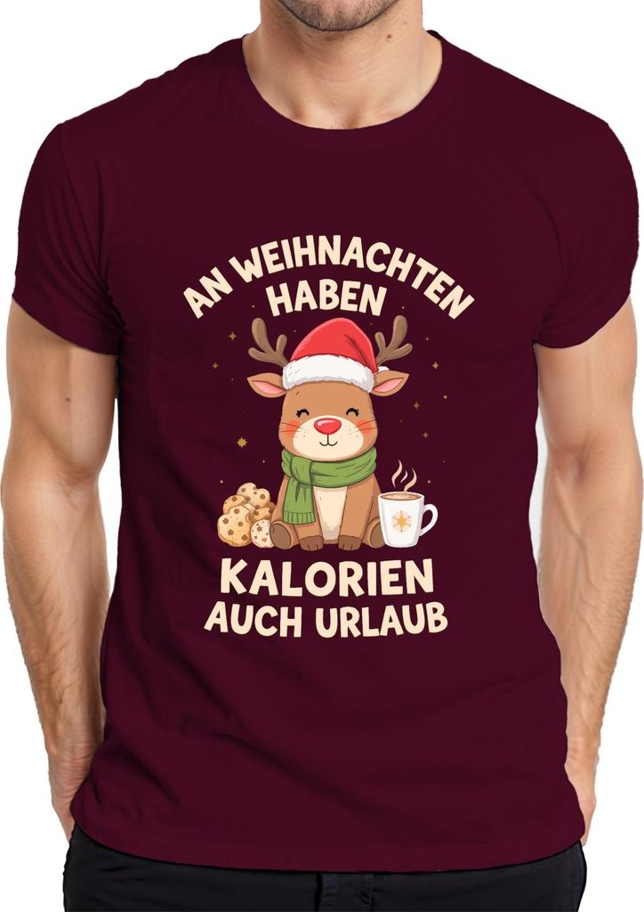 An Weihnachten haben Kalorien Urlaub Rentier Geschenk lustig Herren T-Shirt, Burgundy, XXL