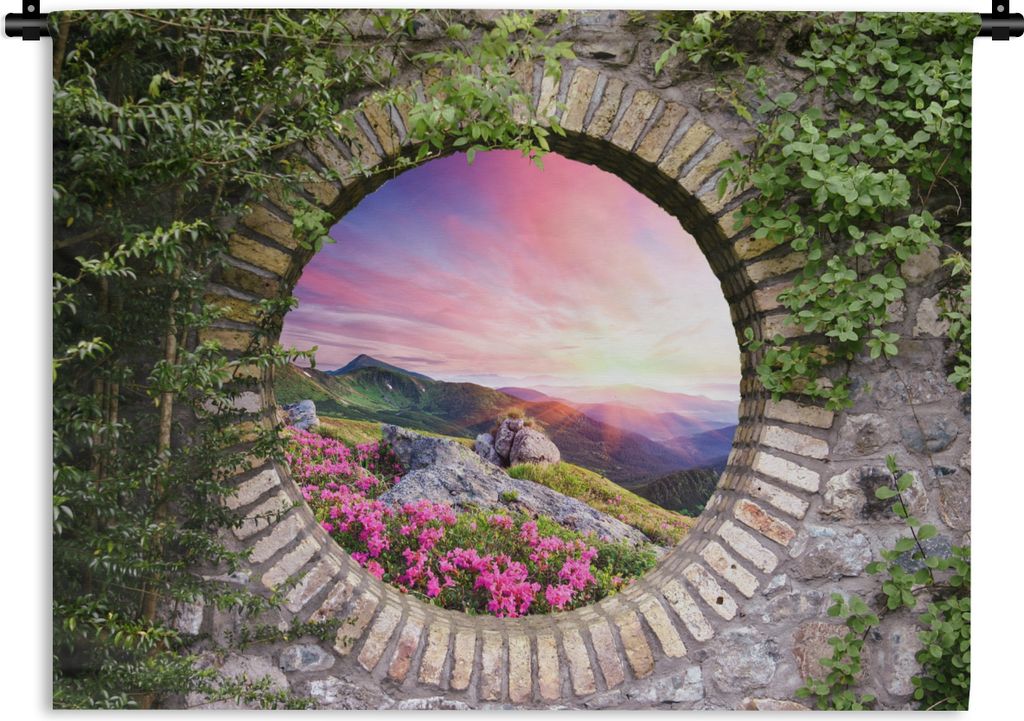 MuchoWow Wandteppich Wandbehang Landschaft - Blumen - Aussicht - Berg 60x45 cm Tapisserie Dekoration Wandtuch - Das Schlafzimmer