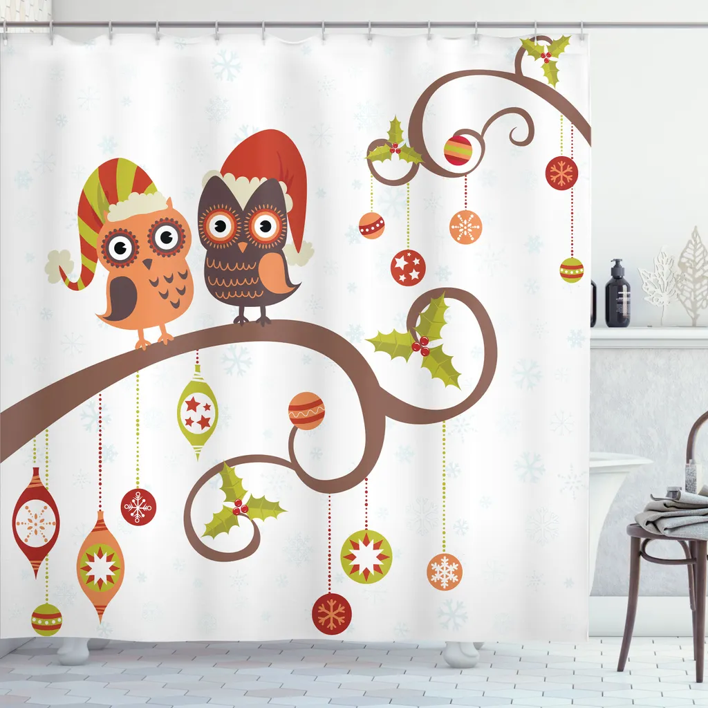 ABAKUHAUS Tenda Doccia Natalizia 175x240 cm con Gufi e Rami Festivi - 2