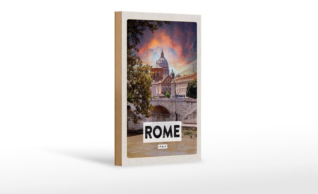 Holzschild Reise 12x18 cm Rom Italien Fluss Kathedrale Dekoration