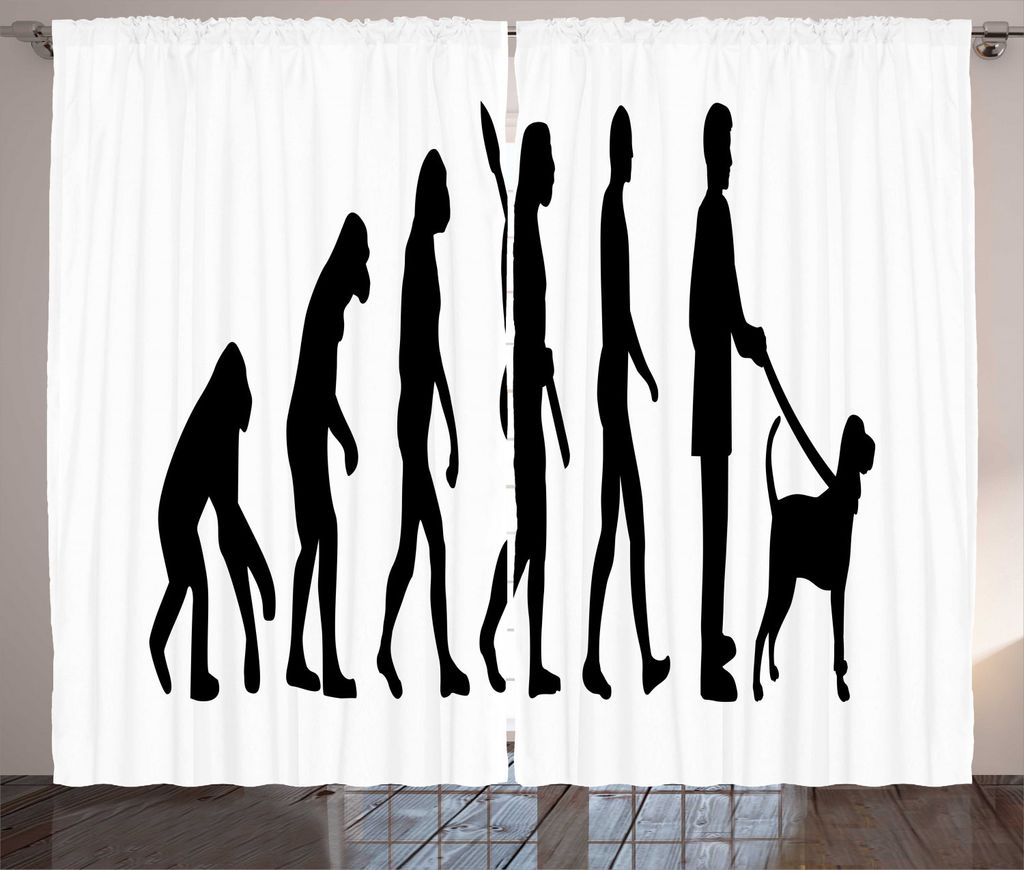 ABAKUHAUS Evolution Rustikaler Vorhang, Affen Mann mit Hund Haustiere, Wohnzimmer Universalband Gardinen mit Schlaufen und Haken, 280 x 225 cm, Cha...