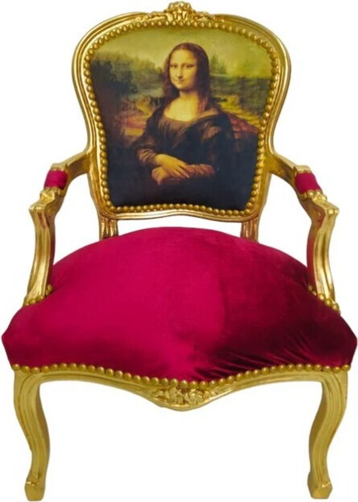 Barockstuhl Barock Stuhl Salon Salonstuhl Armlehne Rot Gold Stoff Esszimmer Wohnzimmer Büro Flur Design Style Klassisch Premium Luxus Modern Retro