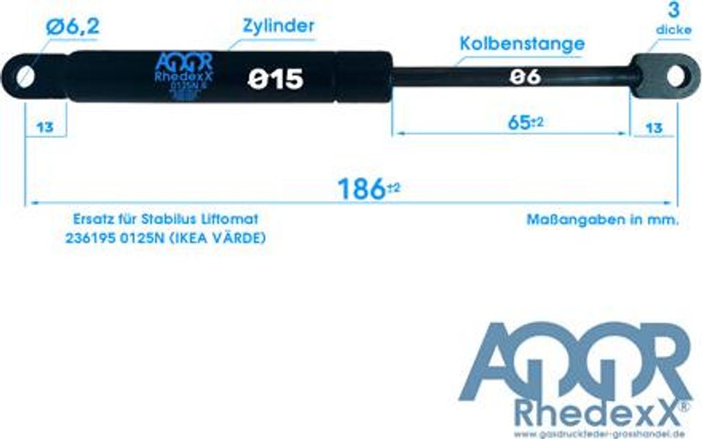 Ersatz für Stabilus Liftomat 236195 125N Gasdruckfeder IKEA Värde
