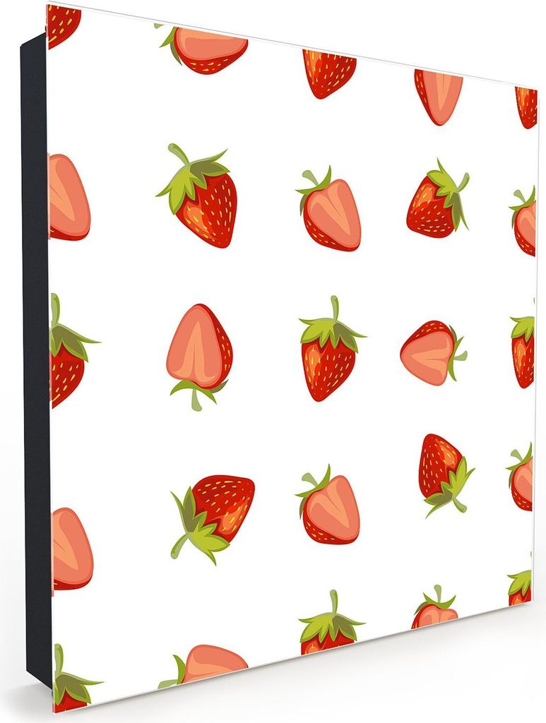 Nachbildung-Schlüsselkasten, Magnetpinnwand und Memoboard mit Glasfront Motiv Erdbeeren getrennt
