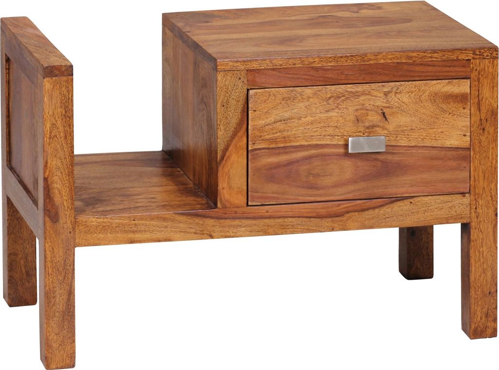 tinkaro Nachttisch eckig IDDO Massiv-Holz Sheesham Flurtisch Braun