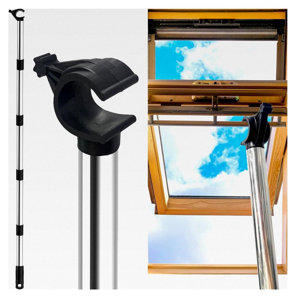Teleskopstange für Dachfenster, Bedienungsstange aus Edelstahl für Velux GGL/GGU Dachfenster und Rollos, Verlängerung des Fenstergriffs mit eine...