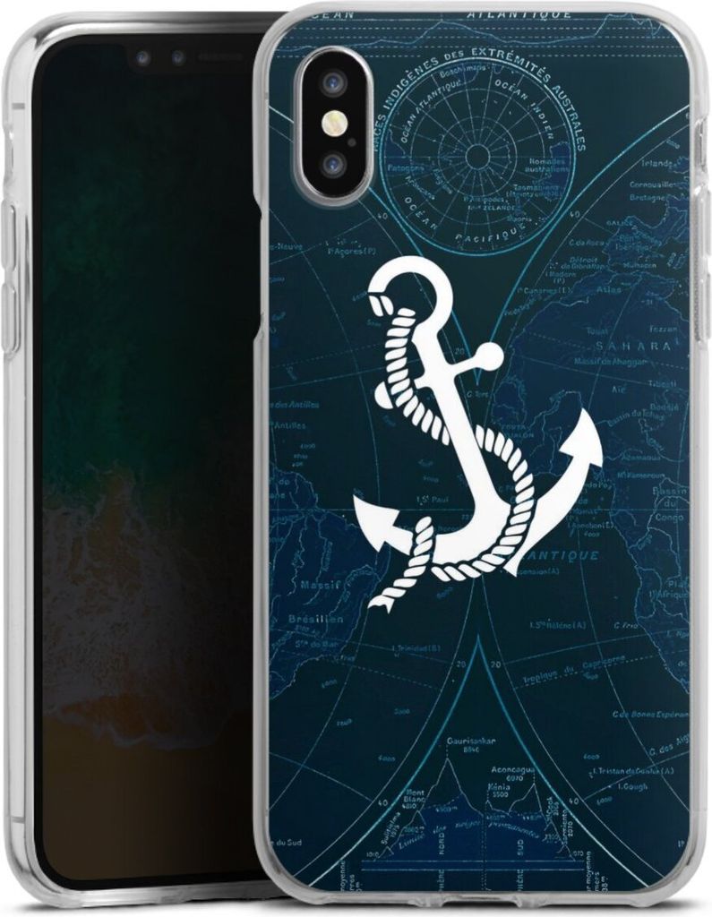 DeinDesign Handyhülle für Apple iPhone X Silikon Hülle Case Smartphone Schutzhülle Anker Landkarte Segeln