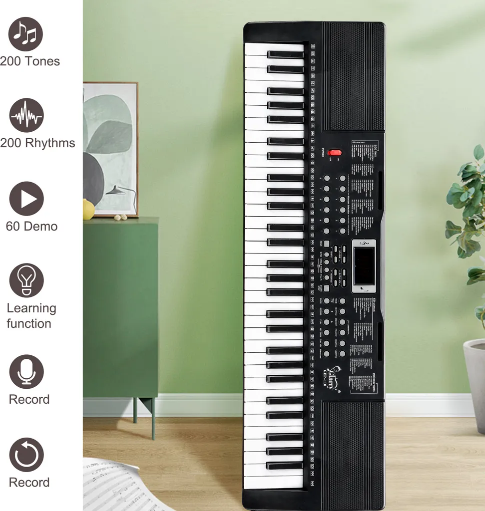 FCH 61 touches E Keyboard Piano électronique complet noir avec support - 9
