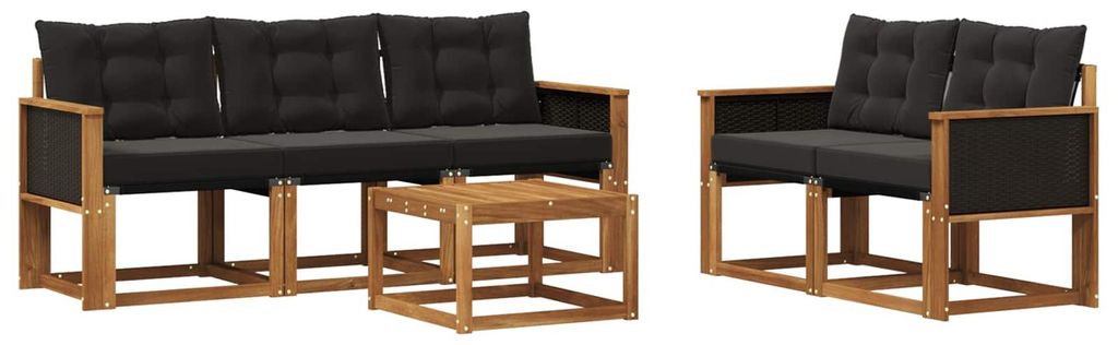 vidaXL Outdoor-Sofagarnitur mit Kissen 6 pcs Natürlich und Schwarz