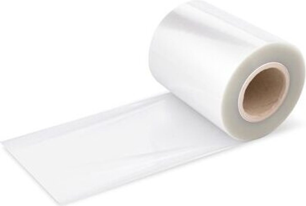 A roll of transparent plastic film is shown on a white background.