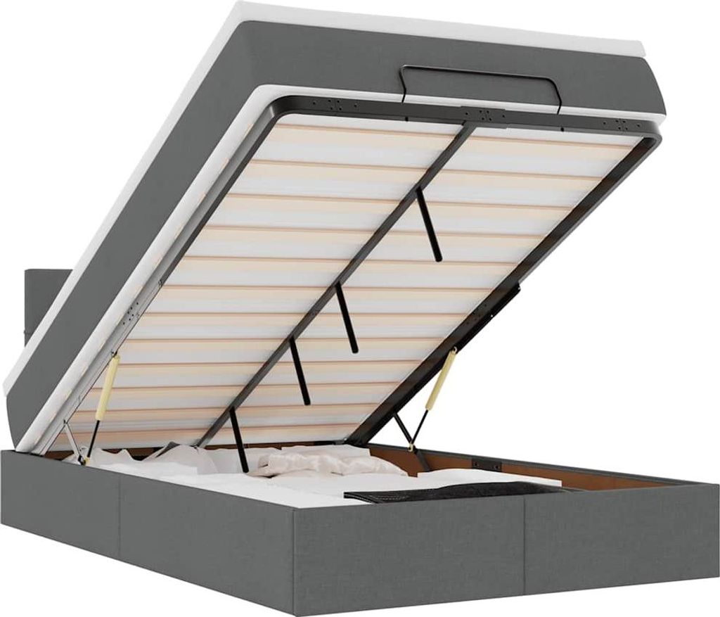 vidaXL Ottomane Bett mit Matratze & LEDs Dunkelgrau 120x190 cm Stoff
